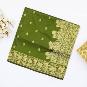 Elegant Silk Saree with Green Floral Motifs